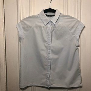 Zara Light Blue Short Sleeve Button Down Blouse